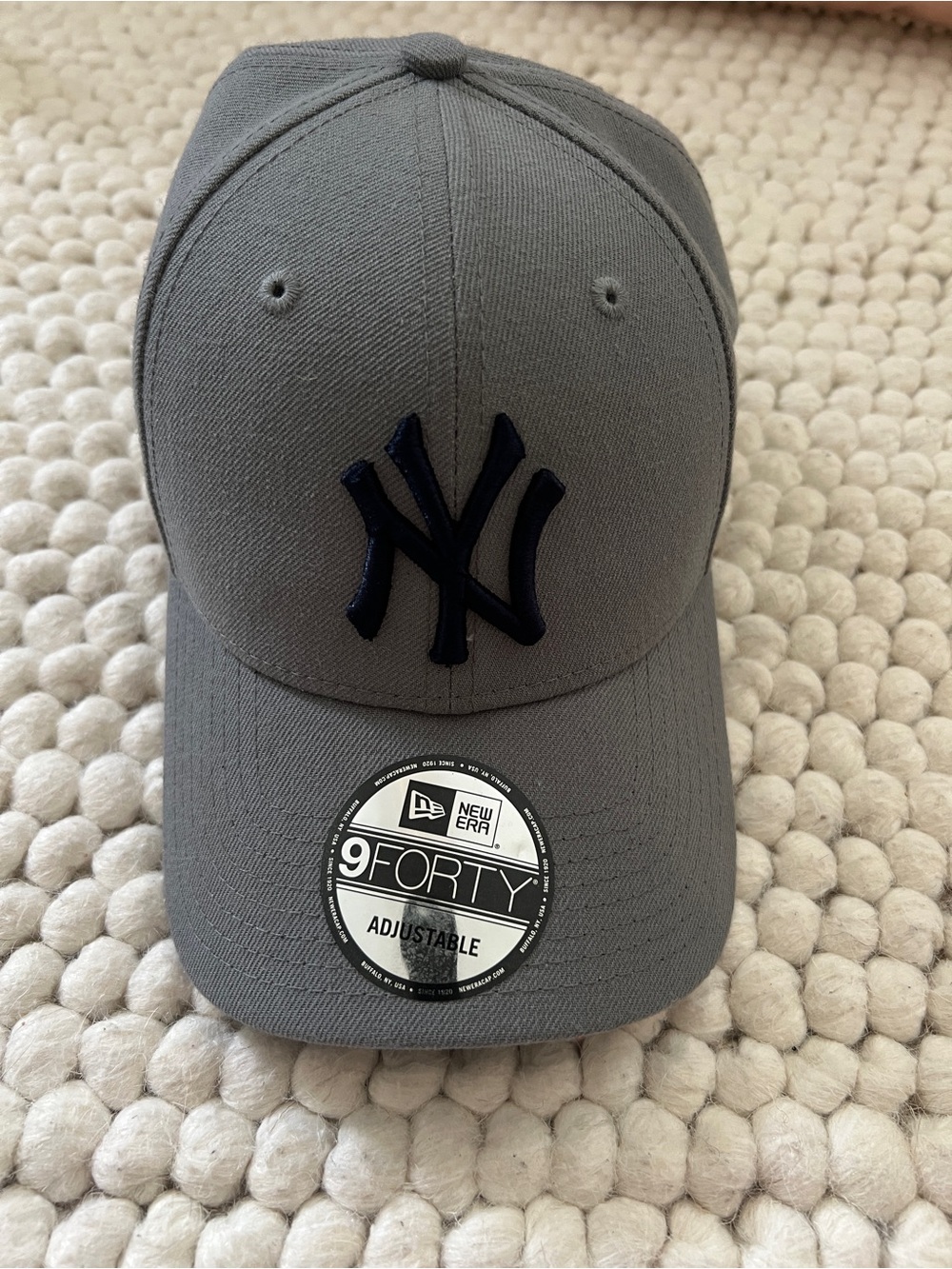 New Era Grey New York Yankee Hat with Navy Logo Adjustable strap
